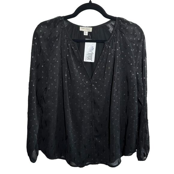See U Soon Tops - NEW See U Soon Black Swiss Dot Chiffon Sheer Long Sleeve Top Size Small